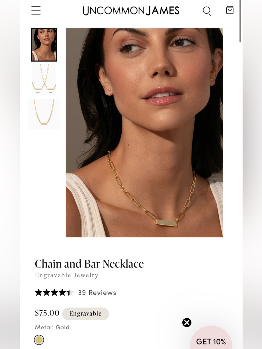 Uncommon James 14k Gold Chain and Bar Necklace